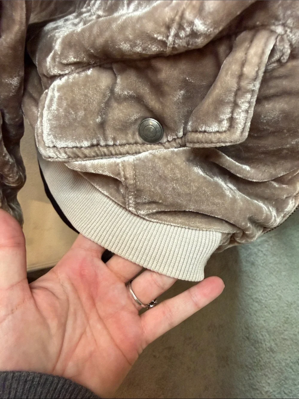 Free People Taupe Velvet Bomber Jacket